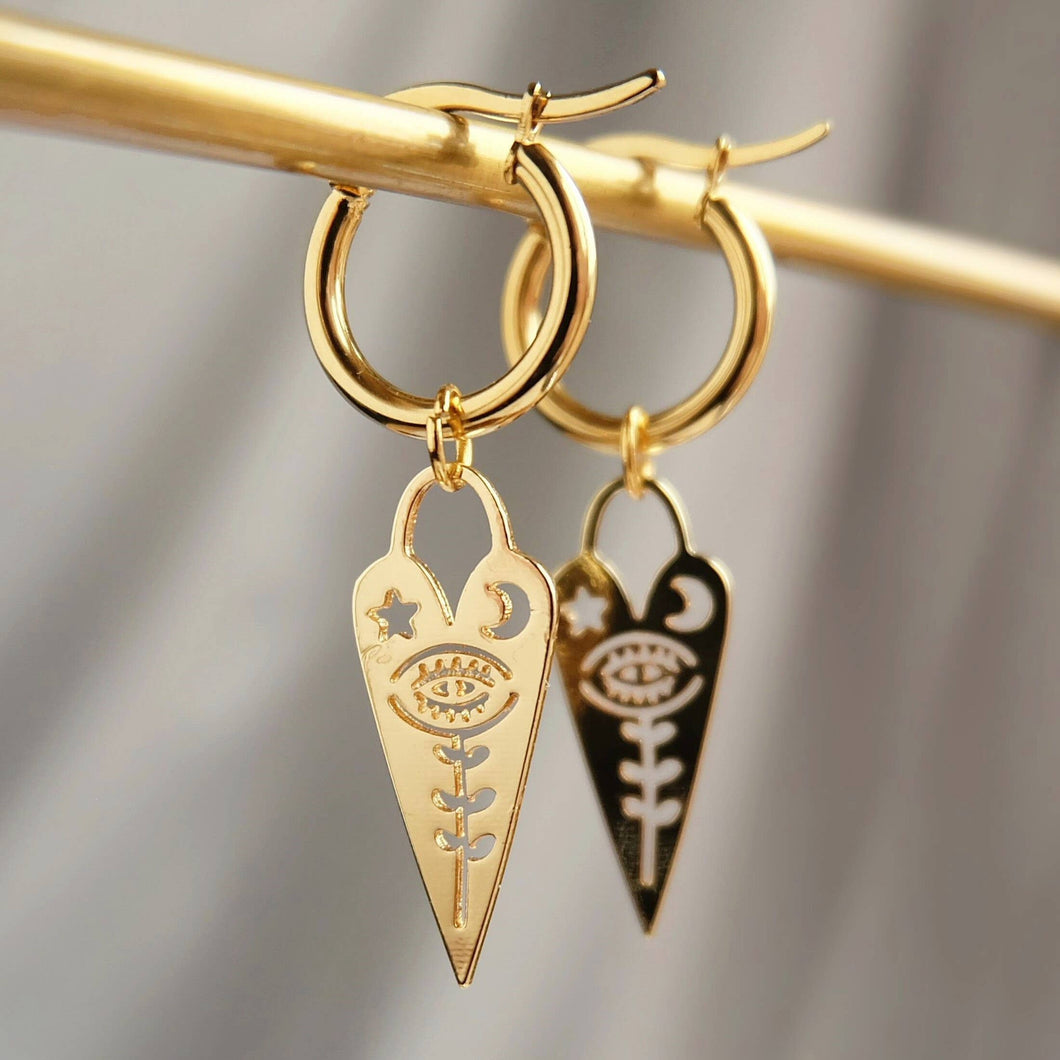 Gold Bohemian Heart Mystic Eye Hoop Earrings