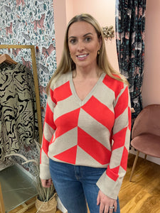 Coral Geometric Jumper