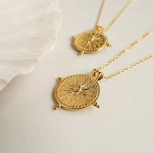 Greek Gold Coin Boho Layering Necklace Pendant