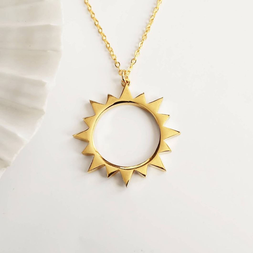 Gold Boho Abstract Sun Charm Necklace