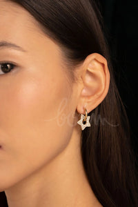 Bohm Hoop Earrings With Rhinestone Star Pendant - Gold