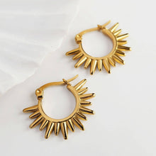 Load image into Gallery viewer, Gold Spike Sunrise Hoop Earrings
