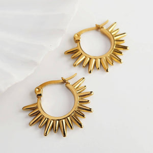 Gold Spike Sunrise Hoop Earrings