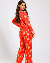 Load image into Gallery viewer, Satin Red Giraffe Print Long Pyjama Set
